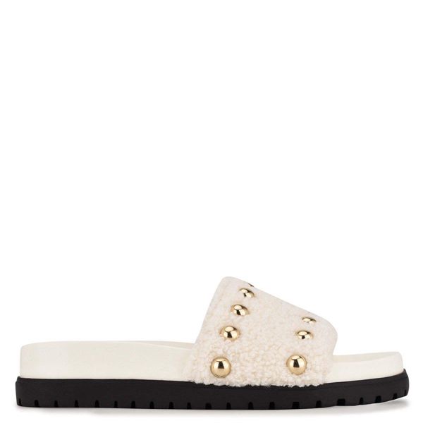 Nine West Freely Studded Flat White Slippers | South Africa 40G41-4Q74